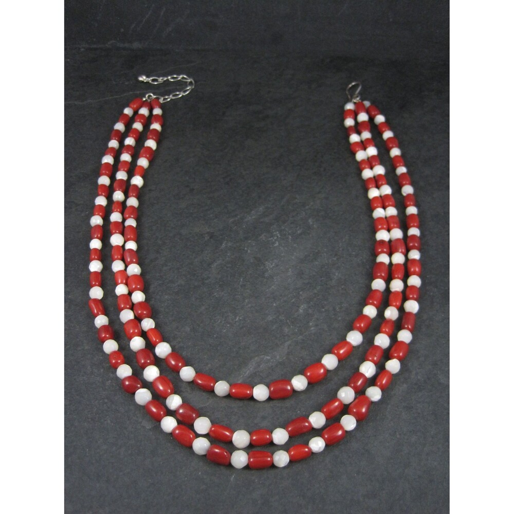 Vintage Coral Mother of Pearl 3 Strand Necklace Desert Rose Trading
